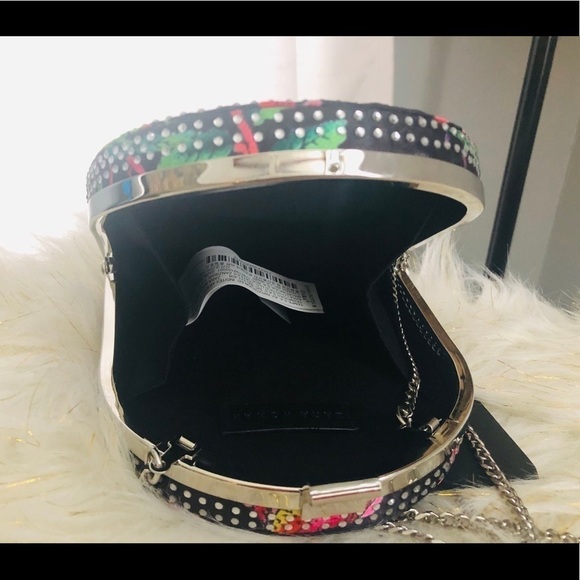 Zara studded floral clutch crossbody handbag evening - Picture 7 of 8